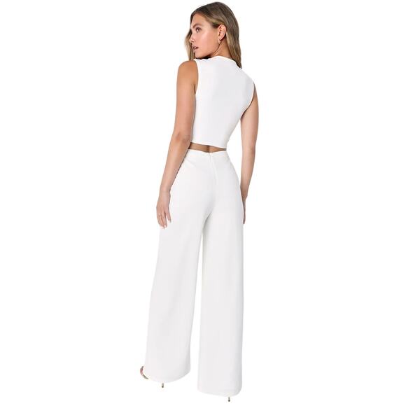 Lulus Enticing Endeavors White Two-Piece Jumpsuit size Small NWT - Picture 2 of 5